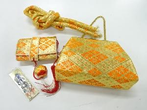 アンティーク　菱に菊模様織出し子供用筥迫セット